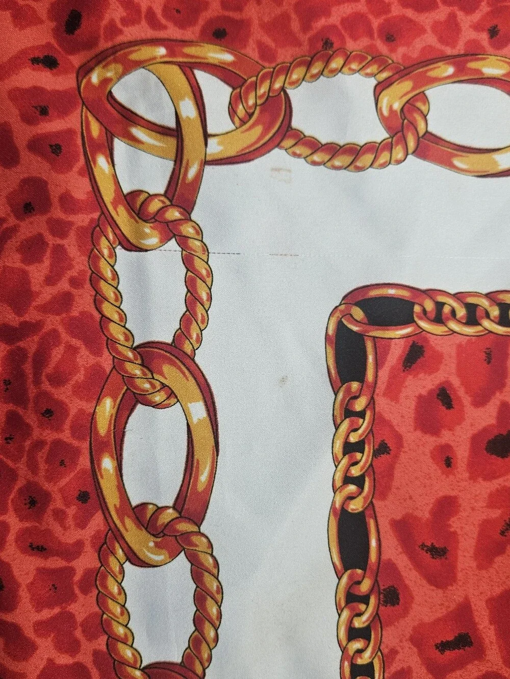 Nicole De Beauvoir Paris VTG Baroque Italian Red Lg Square Silk Scarf Bag Charm